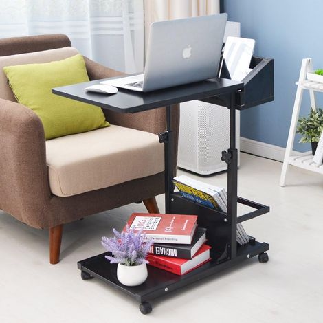soges Beistelltisch Pflegetisch Hochverstellbarer Computertisch Laptoptisch PC Notebook Tisch Laptopständer Notebookständer mit Rollen und Stauraum für kleinen Artikeln (1/5)