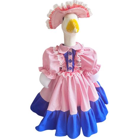 Estatua de ganso disfrazada con vestido y sombrero decorativo para jardín o terraza, azul y rojo – 58 cm de alto – juego de 2 piezas de tela (1/5)