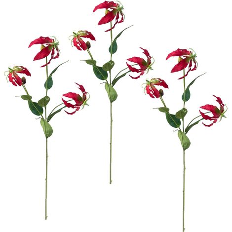 Arbre Coral Éternel Rouge Décoratif - Ensemble de 3 Fleurs Artificiels Lis de Flamme pour Salle de Mariage et Arrangement Floral (1/5)