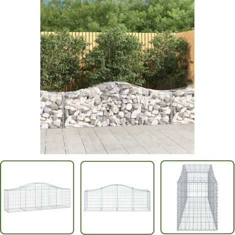 The Living Store Panier de gabions arqué 200x50x60/80 cm Fer galvanisé - Paniers De Gabions - Mur De Gabions - Clôture De Jardin - Décoration Jardin - Barrieres Jardin (1/5)