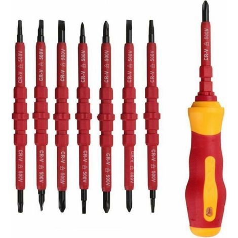 Tournevis Électricien - Isolé 500 V - Avec Tournevis Testeur Et Poignée Ergonomique - Lot De 7 (1/5)