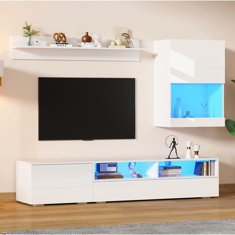 mobile tv soggiorno 175 cm con LED alto lucido bianco HAVRYA (1/5)