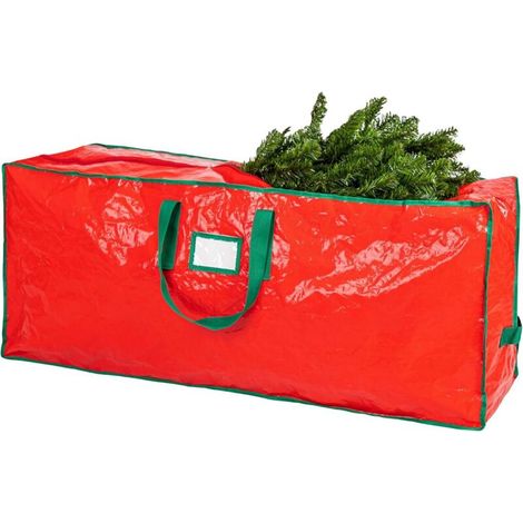 Sac de rangement pour sapin de Noël, sac de rangement pour emballage cadeau sous le lit, boîte de rangement, sac de rangement suspendu (rouge，165x38x76) (1/4)