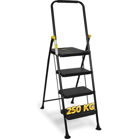 HYTAMA Scala Scaletta Sgabello Pieghevole "BLACK MAX" Salvaspazio con Gradini Antiscivolo e Impugnatura Soft in Gomma per Sicurezza Portata max150kg (4 GRADINI)