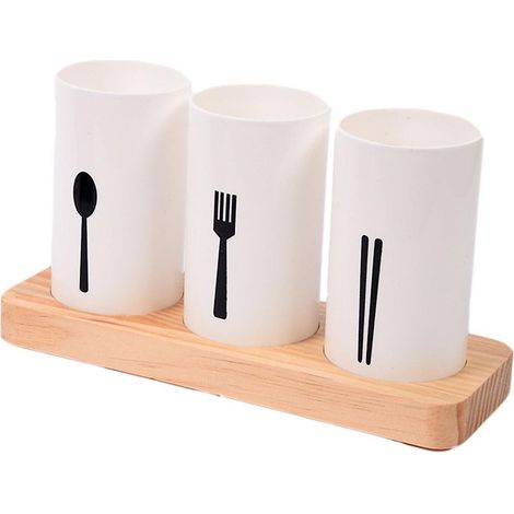 Étagère à ustensiles de cuisine de comptoir avec base en bois, grand support rond pour ustensiles de cuisine (1/5)