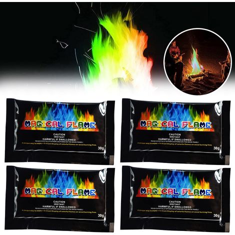 Lot de 4 sachets de colorant pour flammes, changeant de couleur de flamme vibrante et durable pour feu de camp, cheminée, usage intérieur et extérieur (1/5)