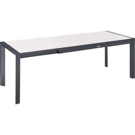 Mesa de comedor de jardín con tablero de HPL estructura de aluminio 160/220 x 90 cm resistente a los rayos UV agua óxido beige Binasco