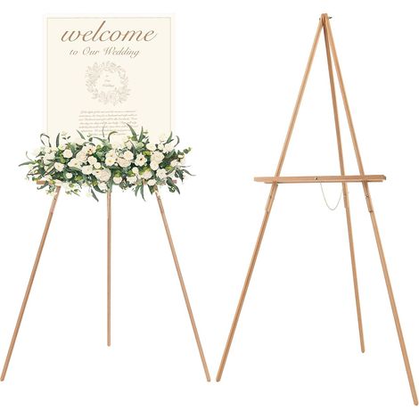 Chevalet en Bois pour Mariage: Trépied en Bois avec Deux Tailles Ajustables pour Panneau d’Affichage- Chevalet Mariage pour Marque de Bienvennue Support de décoration de mariage pour tableaux de bien (1/5)