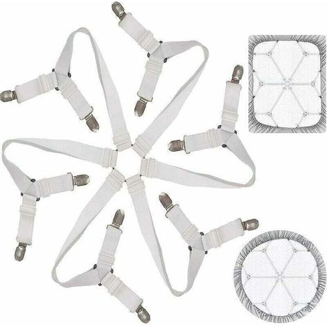 Tendeur Drap Housse Lit Drap Réglable Attache Drap Housse Élastique 3 Voies 6 Côtés Feuilles De Literie Bretelles Drap De Lit Attaches Pour Draps De Lit Coussin De Canapé Matelas Blanc (1/5)