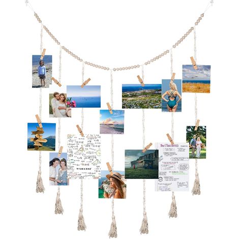 Macramé suspendu pour photo, affichage bohème, décoration murale, cadre photo, collage photo, rideau photo, tapisserie, mur photo, avec 45 clips, pour chambre à coucher, salon, dortoir (1/5)