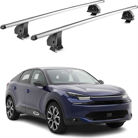 OMAC Barres de toit transversales en aluminium pour Citroen C4 X 2023-2026 – TÜV / DIN 75302:2019 – Antivol inclus – Charge max 75 kg – 2 barres – Gris