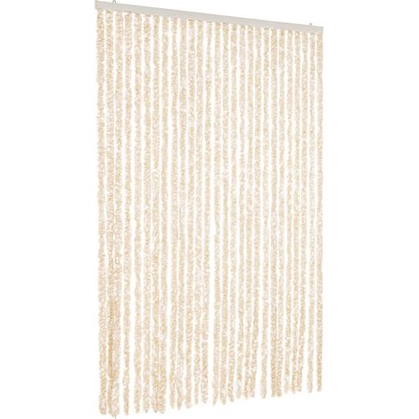 Cortina antimoscas chenilla beige y blanco 118x220 cm vidaXL