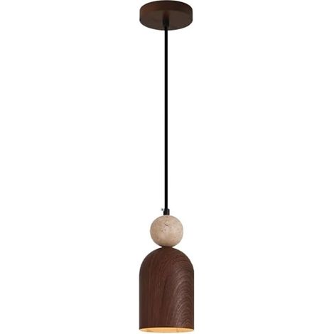 Suspension en bois de noyer, lampe suspendue en travertin jaune avec abat-jour en métal, mini lampe de chevet suspendue, douille E27, plafonnier minimaliste moderne (1/5)
