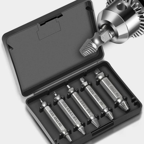 5 Piece Professional Screw Extractor Set, Damaged Screw Extractor, High Speed Steel, for Defective Screws, Bolts and Metal Pins (Silver) (1/5)