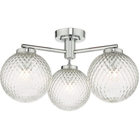 DAR WAYNE - Plafonnier semi-affleurant en verre chromé poli IP44, 3x G9 (1/5)