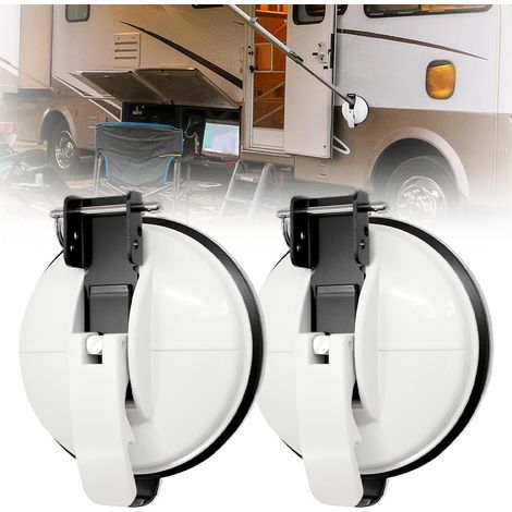 Lot de 2 supports de auvent, à ventouse avec crochets de fixation en S, extra puissants, pour camping-car, caravane, auvents latéraux, tentes, bâches de camping (blanc) (1/5)