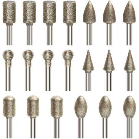 20 Pcs Ensemble de Fraises Rotatives Diamant, Jeu de Mèches de Gravure avec Tige de 3 mm (1/8\ (1/5)