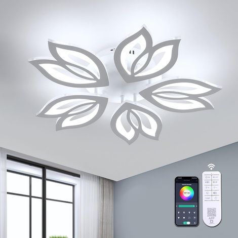 Goeco Plafoniera in Acrilico Design "Magnolia" – Bianco – 5 Luci – 37W – Dimmerabile con Telecomando (1/5)