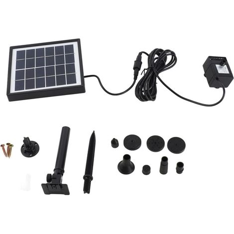 Kit de pompe de fontaine solaire avec panneau solaire séparé, pompe à eau solaire améliorée de 1.5 W avec câble de 3 m de long et 8 buses pour bain d'oiseaux, terrasse, jardin et aquarium