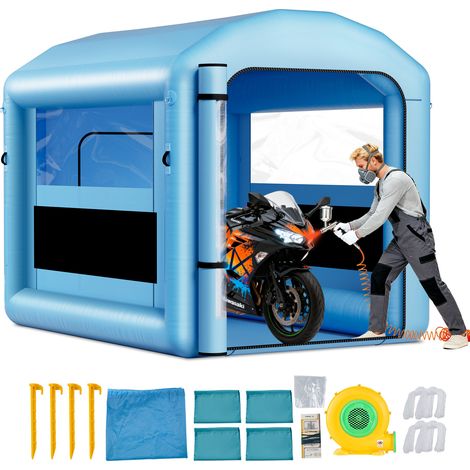 VEVOR Cabine de Peinture Gonflable 3x2,5x2,5 m, Tente de Pulverisation pour Voiture avec Ventilateur de 550 W et Systeme de Filtration deAir, Toit Rond avec Crochet, Garage Atelier Automobile, Bleu