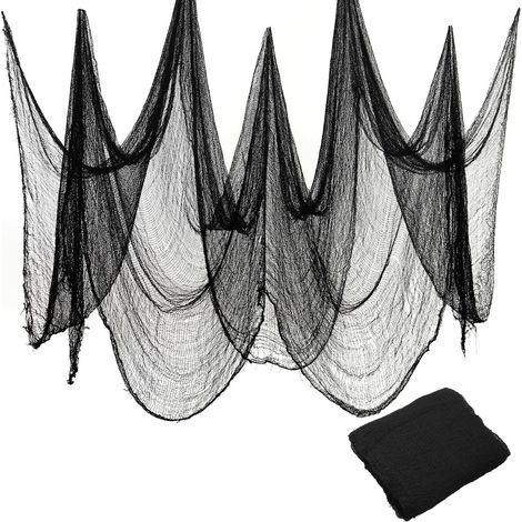 Décoration d'Halloween en gaze noire 100 x 500 cm, 2 pièces, décorations effrayantes, fantôme, décorations d'Halloween pour extérieur et intérieur-Karteo (1/5)