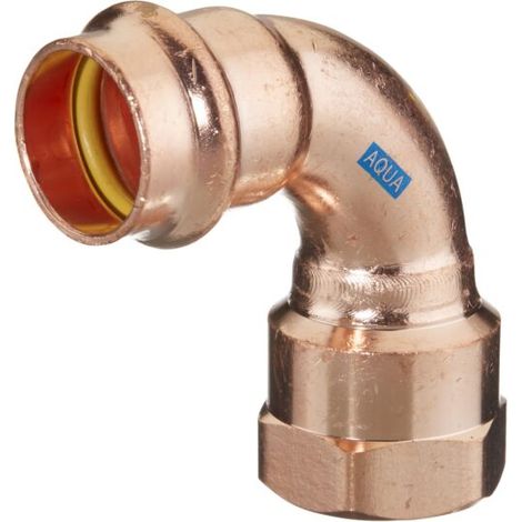 Raccord coudé en V HS AQUAGAS 15 mm x 1/2 pouce 4526015012 en cuivre, angle de 90°, filetage femelle, raccord à pression pour gaz et eau