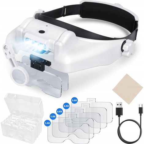 Lunettes loupe frontales de précision avec LED puissante et bandeau à visière grossissante 14x (1/3)