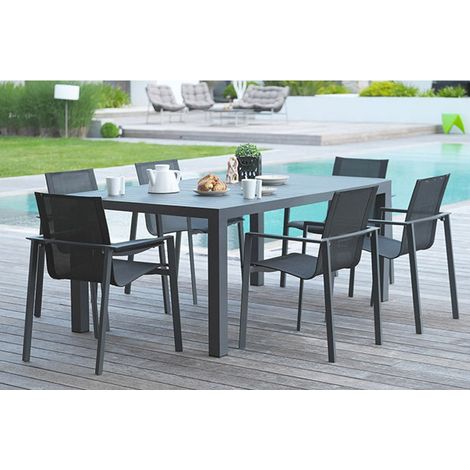 Table aluminium Miami - 180/240 cm avec 6 fauteuils