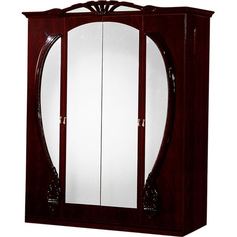 Armoire de chambre 4 portes battantes baroque bois brillant acajou Venize 190cm (1/4)