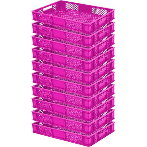BRB lot de 10 Bac gerbable normes Europe à parois et fonds ajourés - L x l x h 600 x 400 x 90 mm - rosa (1/2)