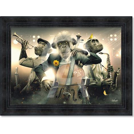Cadre en bois avec impression en PVC vernis "Jazz Trio" - Noir - 50 x 70 cm - Collection Binet - Livraison gratuite