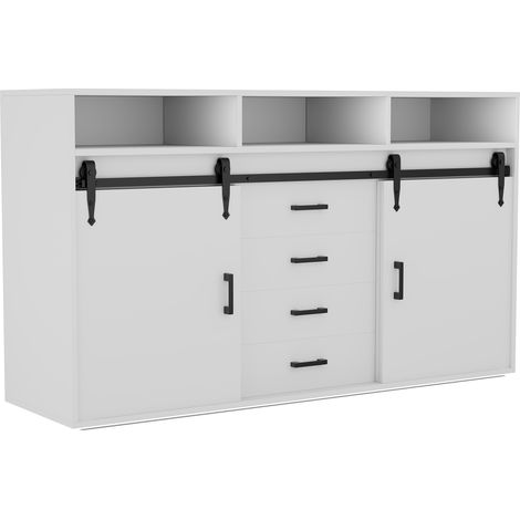 Buffet HOMAVO portes coulissantes 4 tiroirs 140 cm blanc HG1-L