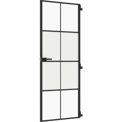 Porte intérieure mince noir 76x201,5 cm verre trempé aluminium