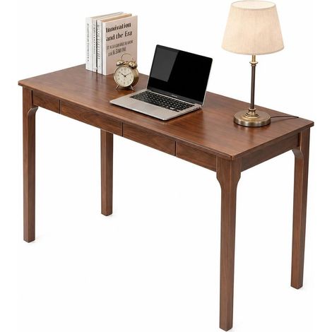 Bureau en bois foncé avec 2 tiroirs, bords arrondis et design moderne pour chambre, bureau ou petit espace, pratique et stable au quotidien - CHICFURN (1/5)