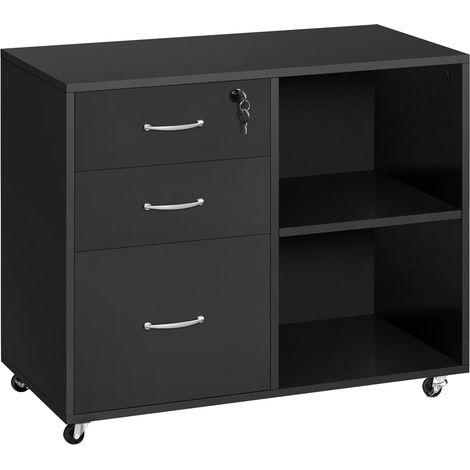 Homevive Cajonera Escritorio con Ruedas Cajonera de Oficina 3 Cajones Archivador Móvil de Oficina para Carpetas 80x40x65,5cm Negro (1/5)