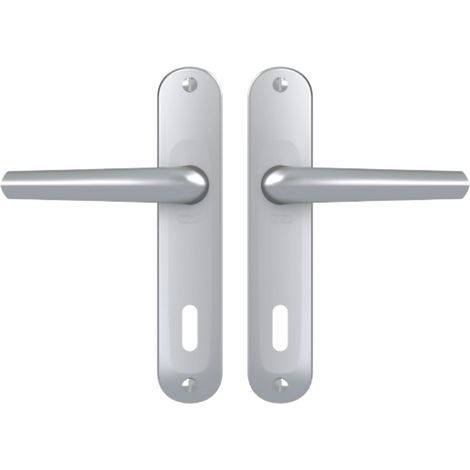 1 - Poignée de porte - Plaque longue - Entraxe 165 mm - Carré 7 mm - Zamak résistant - Réversible - Pour chambre et bureau - Argent - 38-48 cm (1/5)