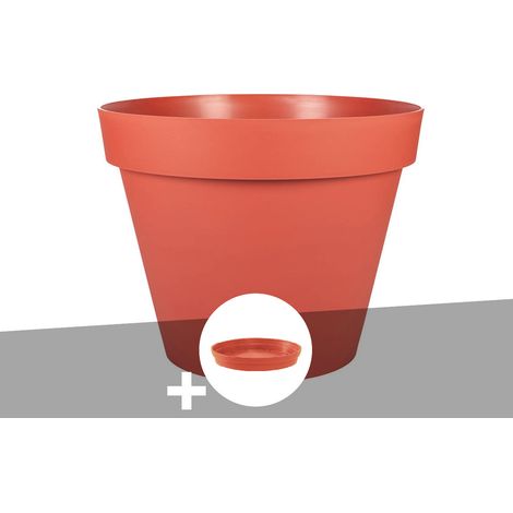 Pot de fleur rond Toscane Ø 60 x H.47 cm Orange terre battue + Soucoupe - Eda