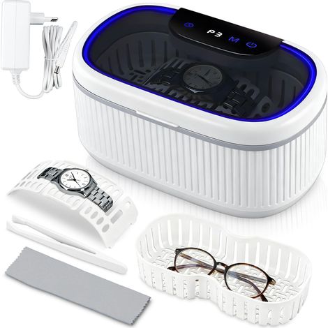 Appareil de nettoyage à ultrasons 45000 Hz, nettoyeur à ultrasons 550 ml Appareil de nettoyage pour lunettes avec 5 réglages de durée, 3 niveaux de puissance et affichage numérique