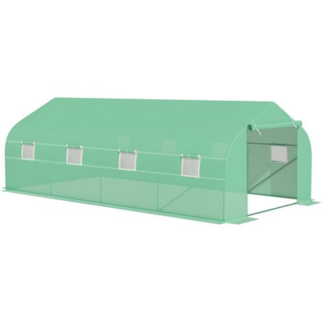 Serre de jardin avec toit à pignon 595 x 300 x 200 cm avec structure en acier galvanisé et couverture plastique verte (1/5)