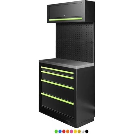 JBM SERIE593 Composizione arredo officina con armadio a 4 cassetti - Verde