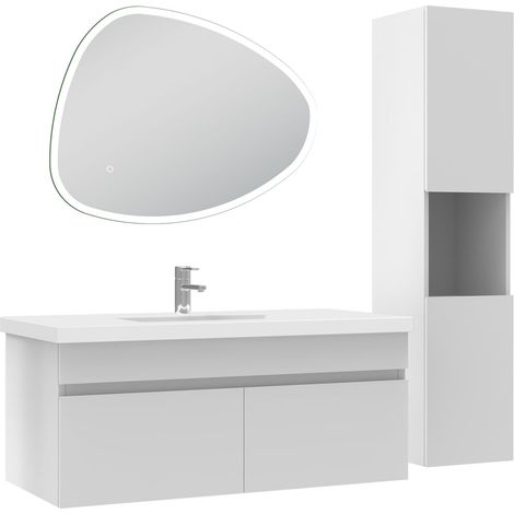Océan meubles simple vasque 100cm vasque et colonne et miroir 3 couleurs lumineux Blanc (1/5)