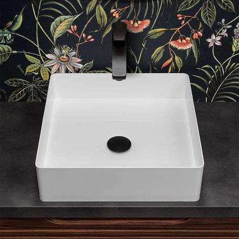 Lavabo da appoggio quadrato 45 cm in acciaio inox bianco opaco Goya (1/5)