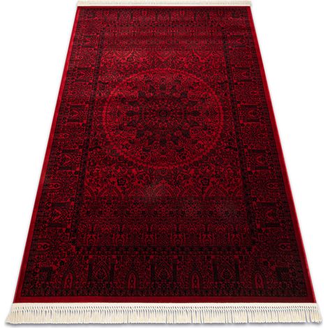 ORIENT 6039 tappeto bordeaux / nero Cornice, Rosone orientale, con frange red 100x200 cm