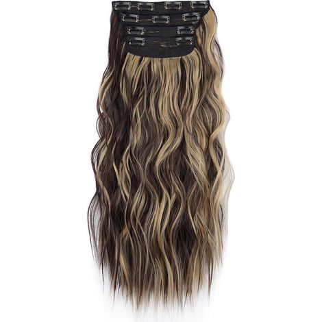 Clip-in-Extensions, 4 Strähnen à 55 cm für eine komplette Haarverlängerung, gewellte Kunsthaarverlängerungen, Clip-in-Haarteil für Damen (1/5)