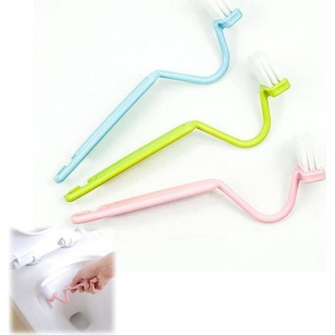 Brosses de toilettes 3 pièces 20cm, formes courbées pour nettoyage angles, plastique durable, bleu vert rose (1/5)