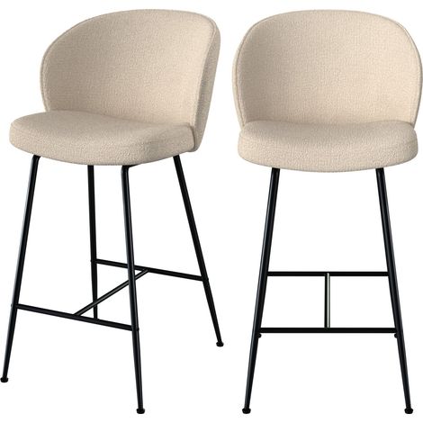 Set de 2 sillas para isla de cocina en tejido bouclé beige 66 cm - Groom (1/4)