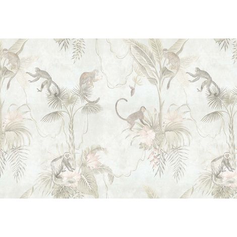 Papier peint panoramique jungles animaux et arbres Tapisserie panoramique nature tendance Papier peint panoramique pastel pour chambre d'enfant (1/2)