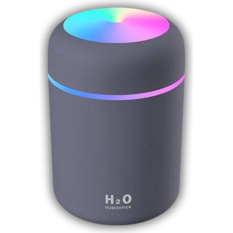 Mini diffusore di aromi H2O - Umidificatore d'aria elettrico - 300 ml - Umidificatore - Diffusore di fragranze - Luce LED - USB - Nebulizzatore - Per camera da letto, casa e auto - Grigio