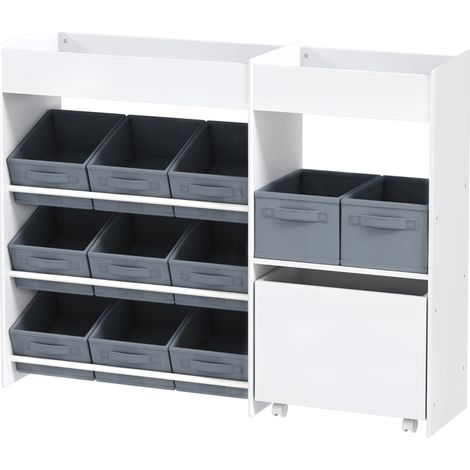 Estantería infantil para juguetes con 11 cajas de tela y armario 105x30x80 cm blanca (1/5)