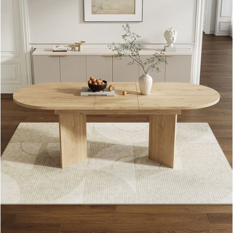 Mesa de comedor extensible 120/160x80 cm color roble en MDF con esquinas redondeadas y tablero de 18 mm (1/5)